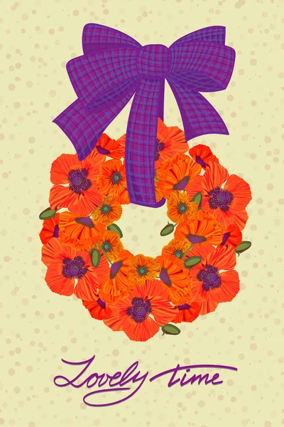 Carte de voeux de mariage avec couronne de fleurs — Image vectorielle