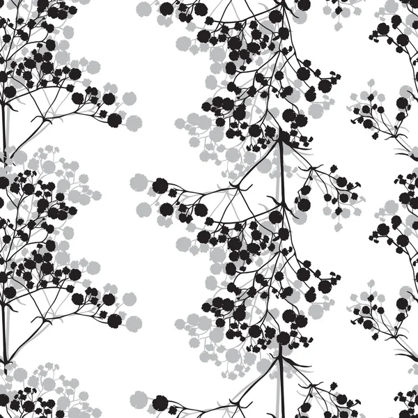 Naadloze achtergrond met takken van prachtige handgetekende silhouet gypsophila — Stockvector