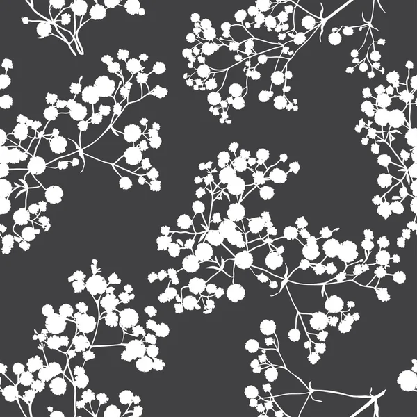 Seamless background with branches of beautiful hand-drawn silhouette gypsophila — Stock Vector