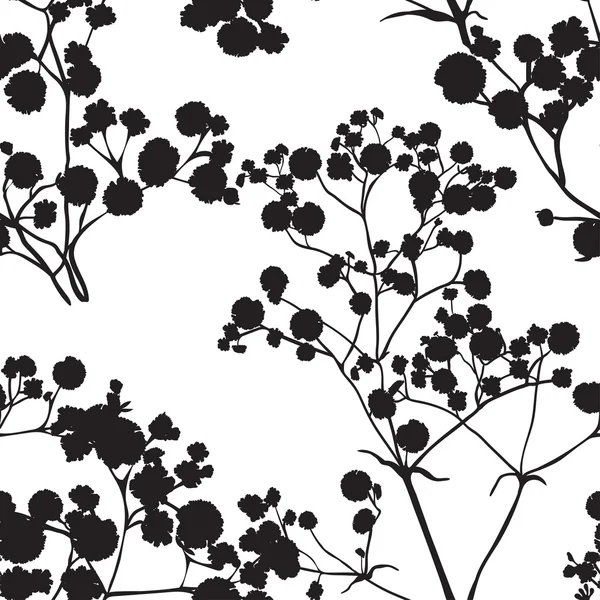 Seamless background with branches of beautiful hand-drawn silhouette gypsophila — Stock Vector