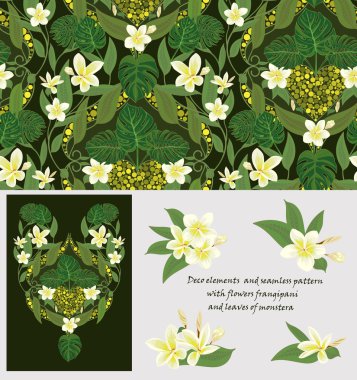 Deco seamless pattern with frangipani