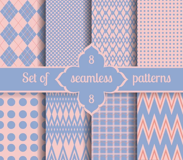 Ställa in Rosenkvarts och serenity geometriska mönster. 2016 färger av året — Stock vektor