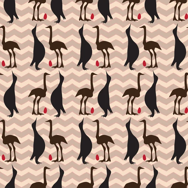 Patrón vintage sin costuras con pingüino y avestruz — Archivo Imágenes Vectoriales