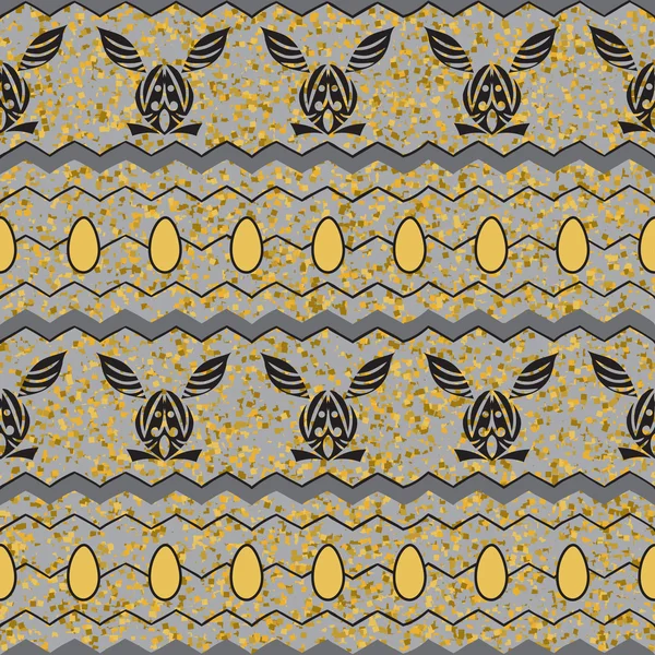 Pascua estilizado huevos ornamento étnico y conejos. Ilustración vectorial . — Vector de stock