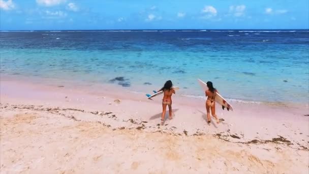 Vista Aérea Dos Mujeres Relajándose Playa — Vídeos de Stock