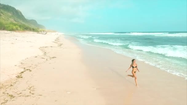 Jeune Femme Séduisante Courant Profitant Plage Sable — Video