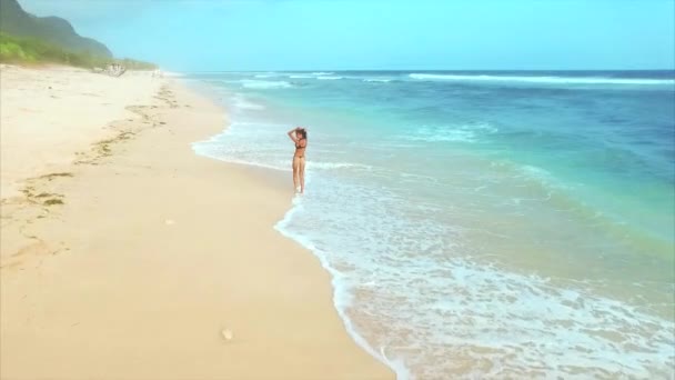 砂浜でリラックスして楽しむ若い魅力的な女性 — ストック動画