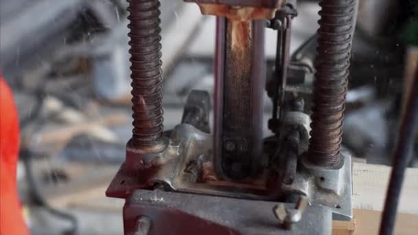 Carpenter Sta Lavorando Nel Suo Laboratorio Fori Taglio Sega Elettrica — Video Stock