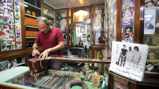 Instrumento tradicional indiano artesão ajustar sitar . — Vídeo de Stock