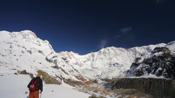 Caminhante nas montanhas do Himalaia — Vídeo de Stock