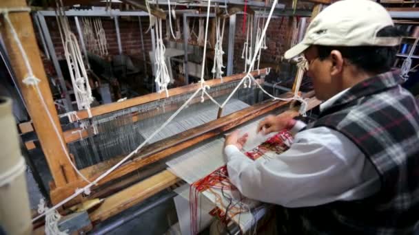 Weaver pracy tkane w warsztaty. — Wideo stockowe