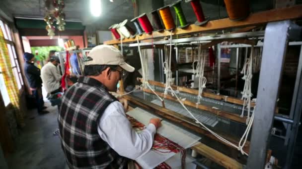 Tejedor trabajo handloom en taller . — Vídeo de stock