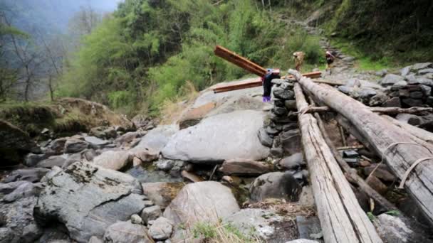 Porteros cruzan el río — Vídeo de stock