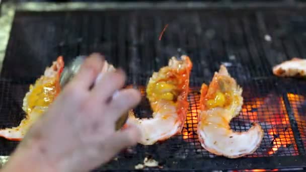 Lobsters on the grill. — Stock Video