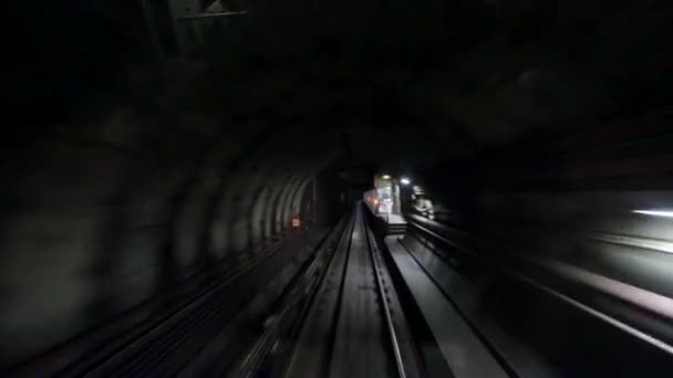 Einfahrender Zug auf Bahnsteig — Stockvideo