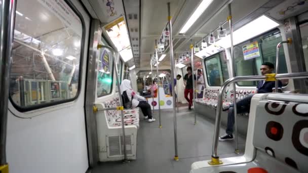 People ride in monorail train — Stock Video