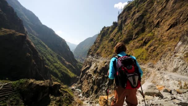 Trekking nas montanhas do Himalaia — Vídeo de Stock