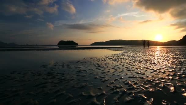 Couple walking on a beach at sunset — Stock Video