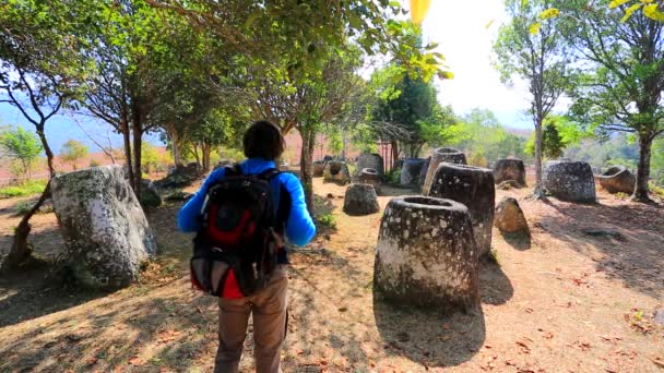 Backpacker visiting plain of Jars — Stock Video