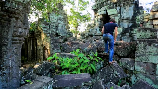 Відвідування туристичних Ta Prohm храм — стокове відео