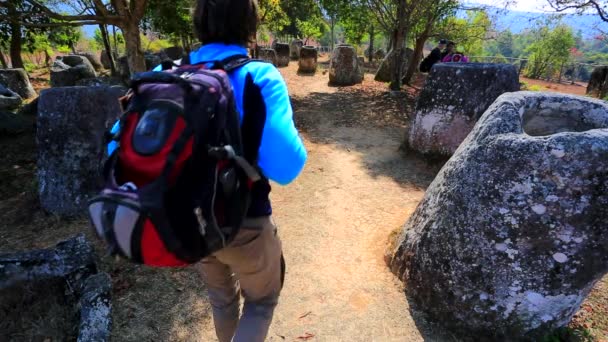 Mochileiro visitando planície de frascos — Vídeo de Stock