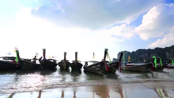 Tailed boats on beach — Stock Video