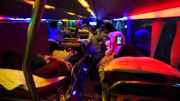 Tourists travelling by sleeper bus — Stock Video