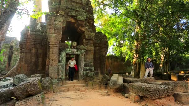 Turyści odwiedzają świątyni Ta Prohm — Wideo stockowe
