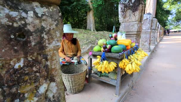 Mujer vendiendo frutas — Vídeos de Stock