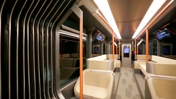 Interior of modern city tram — Stock Video