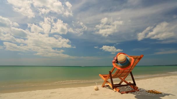 Sunlounger på tropical beach — Stockvideo
