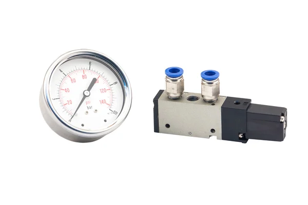 Pneumatic valves and Pressure Gauge — Stock Photo, Image