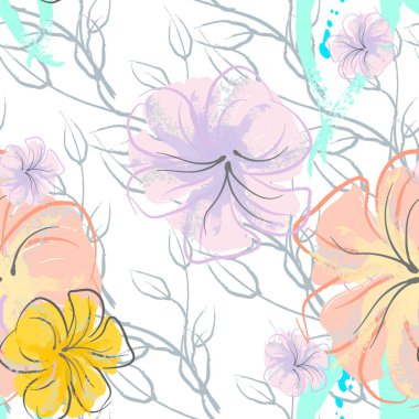 Pembe Çiçekler Çiçek Şablonu. Pastel Suluboya.