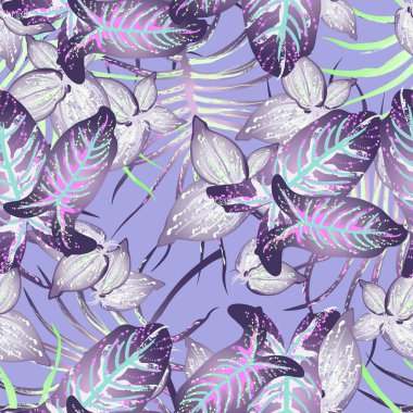 Tropik Yaprak Modern Motif. Orman baskısı. Yaprak Yazı