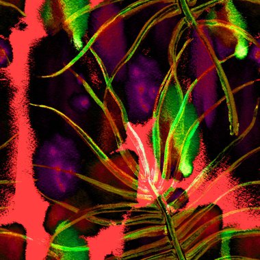 Tropik Yaprak. Kırmızı Modern Motif. Orman Yazdırma.