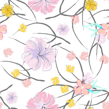 Pembe Çiçekler Çiçek Şablonu. Pastel Suluboya.