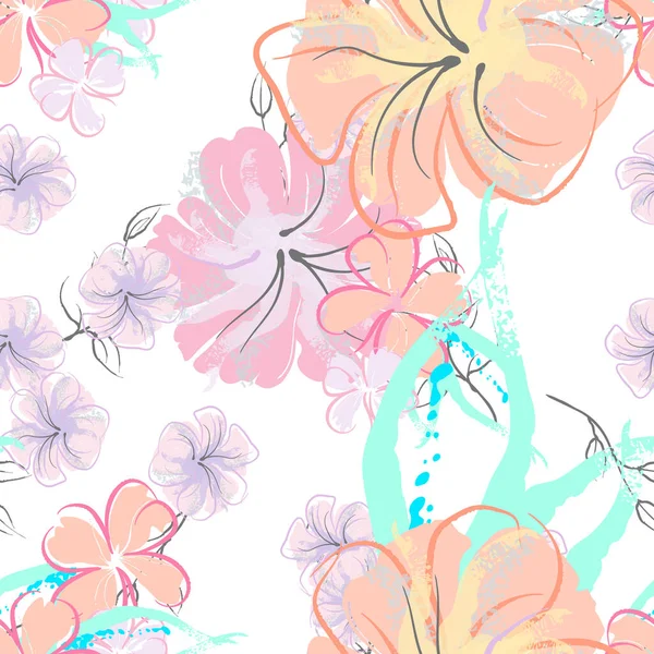 Fleurs roses motif de floraison. Aquarelle pastel. — Image vectorielle