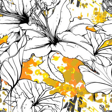 Çiçekli Siyah Beyaz Şablon. Modern Suluboya