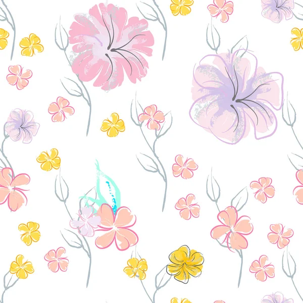 Fleurs roses motif de floraison. Aquarelle pastel. — Image vectorielle