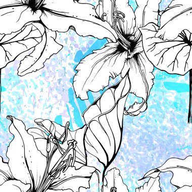 Çiçekli Siyah Beyaz Şablon. Modern Suluboya