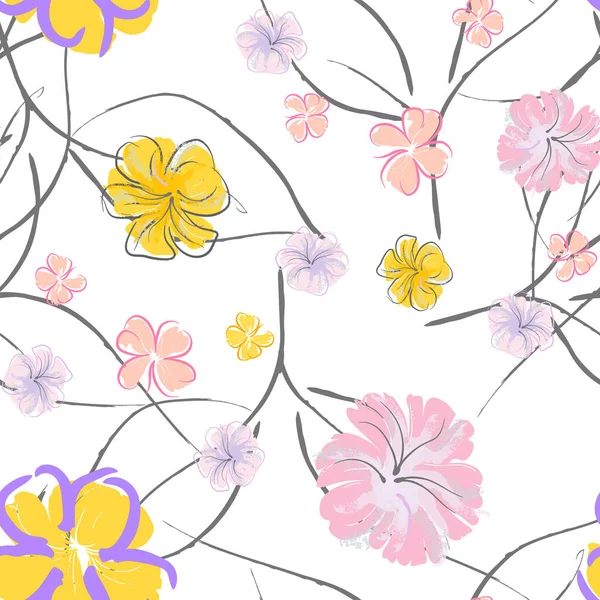 Flores rosadas patrón de floración. Acuarela Pastel. — Archivo Imágenes Vectoriales