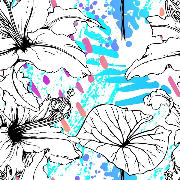 Motif Floral Noir Blanc. Aquarelle moderne — Image vectorielle