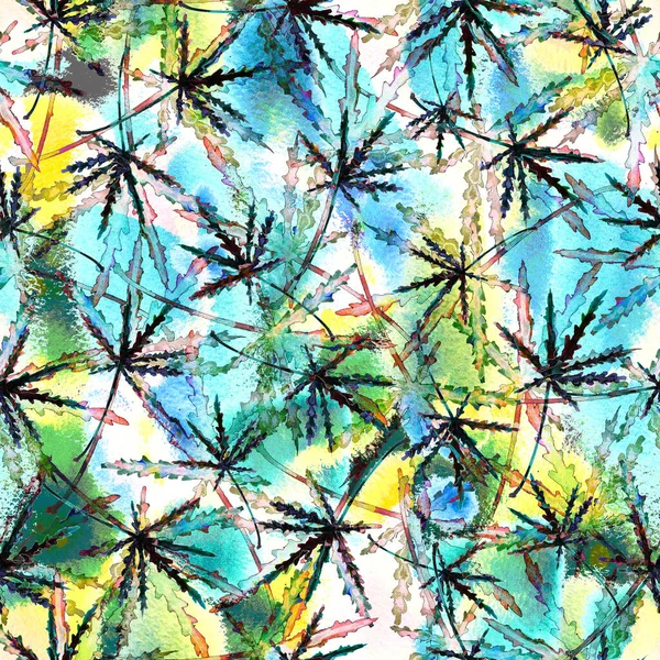 Cannabis leaves seamless Watercolor pattern — Stock Photo, Image