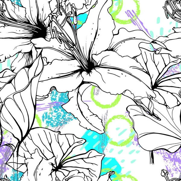 Pincel de hoja de selva tropical con impresión geométrica floral — Vector de stock