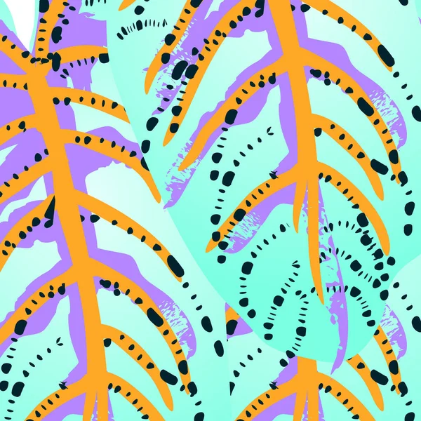 Tropik Yaprak. Modern Motif. Orman baskısı. Yapraklar — Stok Vektör