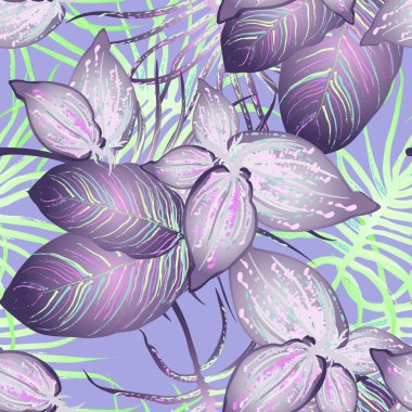 Tropik Yaprak Modern Motif. Orman baskısı. Yaprak Yazı