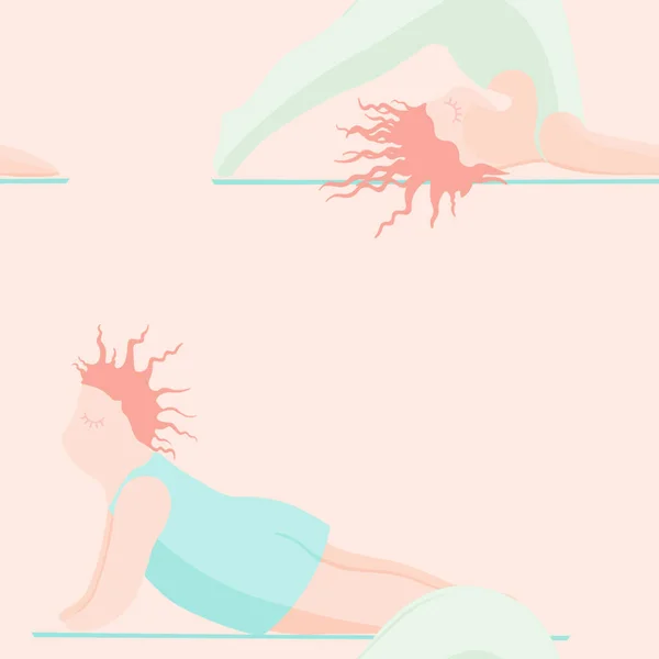Mädchen beim Yoga. Nahtlose Muster Frau Pose Yoga — Stockvektor