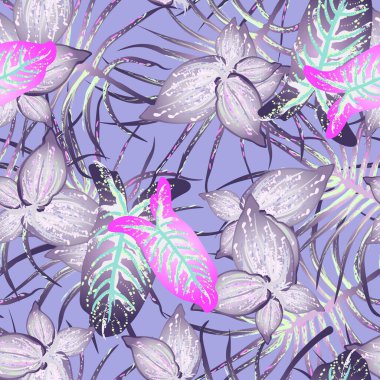 Tropik Yaprak Modern Motif. Orman baskısı. Yaprak Yazı