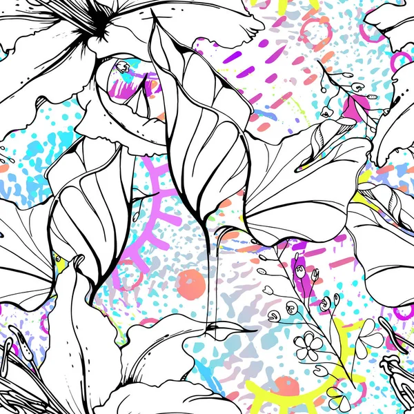 Artistiek Bloemen Naadloos Patroon. Vectorafdruk — Stockvector