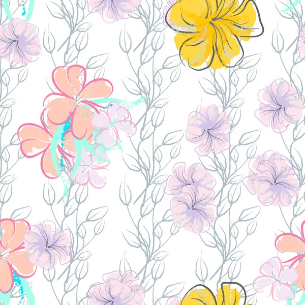 Roze bloemen Bloeiende patroon. Pastel aquarel. — Stockvector